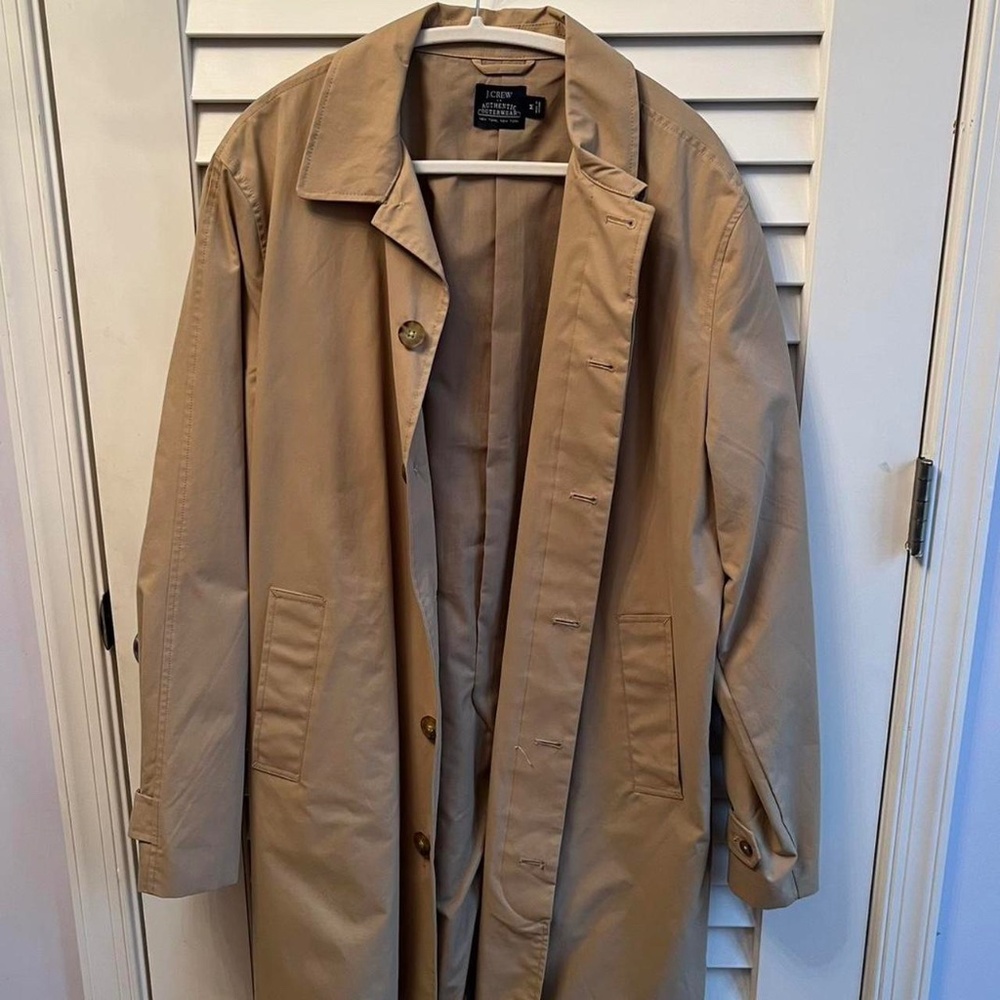men’s tan J.CREW button-down trench coat [M]